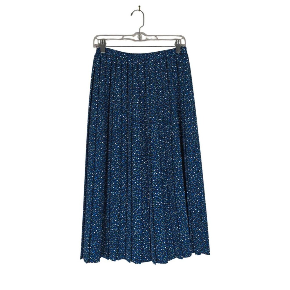 Leslie Fay Vintage Midi Skirt Women's 12 Blue Floral Pleated Made In USA